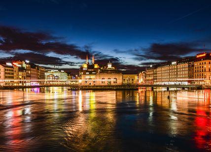 An image of a city at night, Two-night stay in a four or five-star hotel in central Geneva. Getaway-Pseudo-Supplier