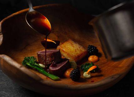 An image of a plate of food with a spoon, Stargazing and Two-Night Stay. Glenapp Castle