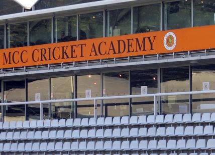 An image of a stadium with a sign that says nocollad, Lord's Indoor Cricket Centre. Lord's Indoor Cricket Centre