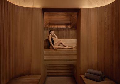 An image a person in a sauna