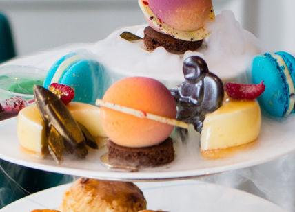 An image of a cake stand with desserts, Science Vegan/Vegetarian Afternoon Tea. The Ampersand Hotel, The Drawing Rooms