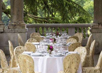 An image of a table set for a wedding, Exclusive Hire of Château Bouffémont. Chateau Bouffemont
