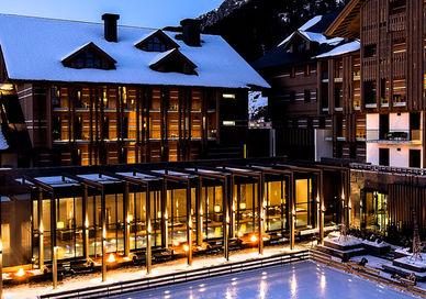An image of a hotel in the snow, Spa package. The Chedi Andermatt
