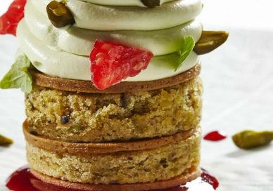 An image of a stack of food on a plate, Intensive Professional Pastry Programme. Chef Academy London