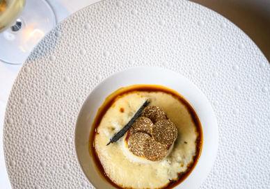 An image of a plate of food with a glass of wine, Weekday Three-Course Lunch. Clos Maggiore
