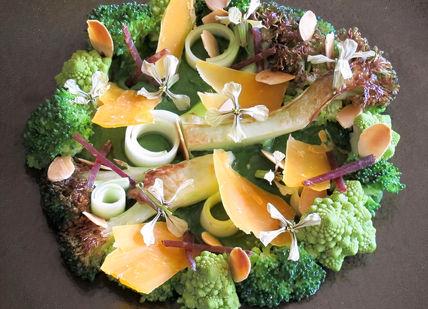 An image of a plate of food with brocco, Tasting Menu. The Dysart Petersham