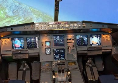 An image of a cockpit with a screen, Airline Route Experience. Flight Simulators Midlands