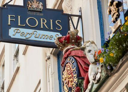 An image of a sign on a building, Create Your Own Fully-Bespoke Perfume. Floris