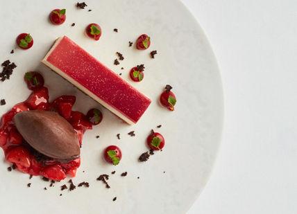 An image of a dessert on a plate, Vegetarian Tasting Menu. Galvin La Chapelle