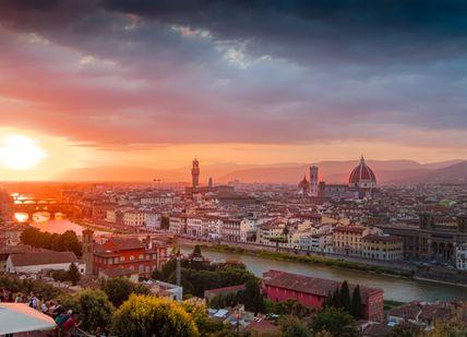 An image of the city of florence at dawn, Hotel in Central Florence.