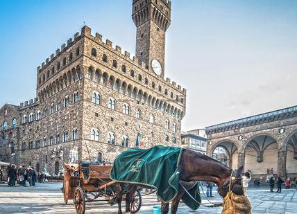 An image of a horse pulling a carriage, Return chauffeured transport from Florence Airport, Peretola.