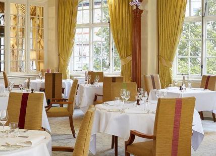 An image of a restaurant setting with tables and chairs, The Goring Dining Room. The Goring Dining Room