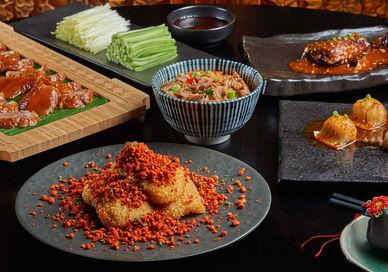 An image of a table with various dishes, Signature Weekday Lunch Menu. Hutong (The Shard)