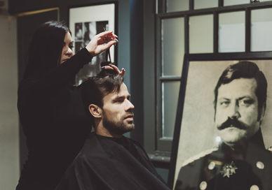 An image of a man getting his hair cut, Deluxe Shave, Haircut, Head Massage And A Drink. Pankhurst London