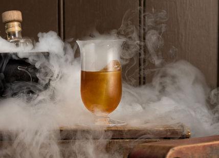 An image of a glass of beer with smoke coming out of it, Molecular Mixology Cocktail Masterclass. Purl
