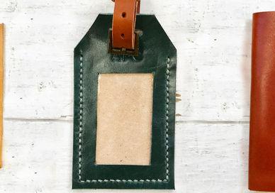 An image of three leather luggage tags, Make Your Own Leather Accessories. Rosanna Clare