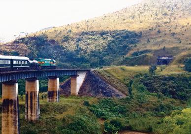 An image of a train going over a bridge, Train Journey through the Heart of Africa. Rovos Rail
