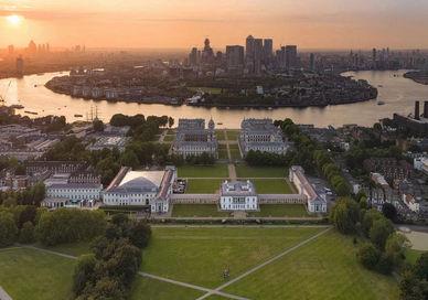 An image of a city with a river in the background, Royal Observatory Greenwich. Royal Museums Greenwich