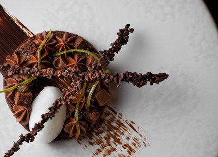 An image of a dessert on a plate, Gourmand Tasting Menu. Seven Park Place by William Drabble