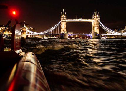 An image of London bridge, Thames Lates with Thames Rockets. Thames Rockets