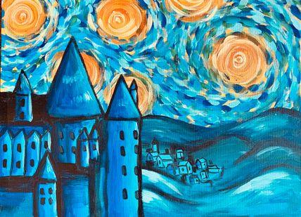 An image of a painting of a castle, Paint Van Gogh Starry Night. Undergrounder