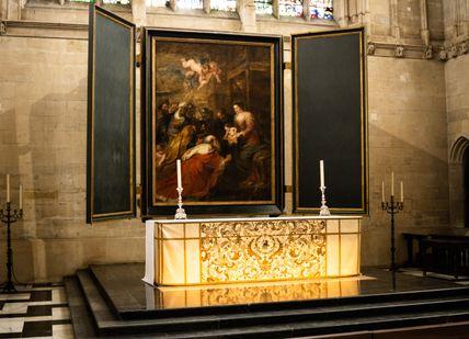 An image of a painting on a wall in a church, Private City Tour. Visit Cambridge Tours