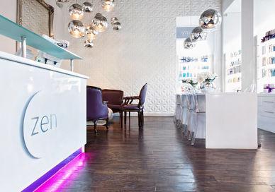 An image of a salon with a white counter, Hot Stone Massage. Zen Lifestyle Bruntsfield Place
