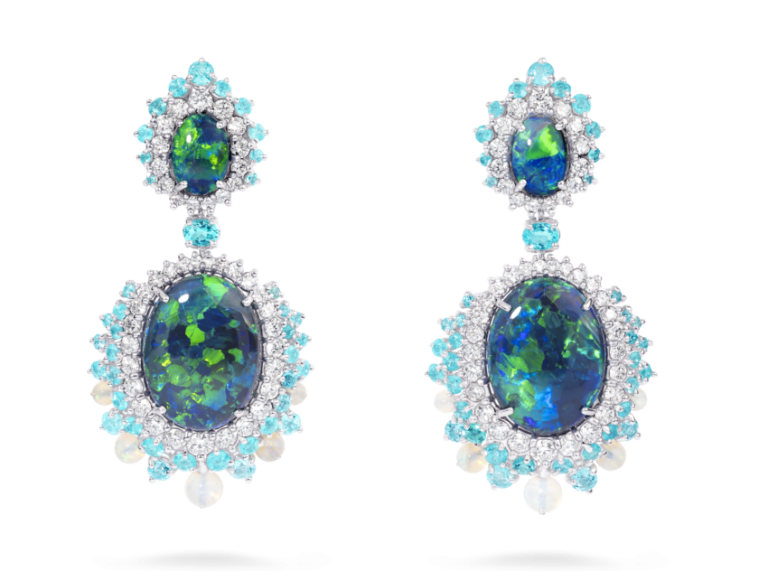 Black Opal And Paraiba Tourmaline Earrings