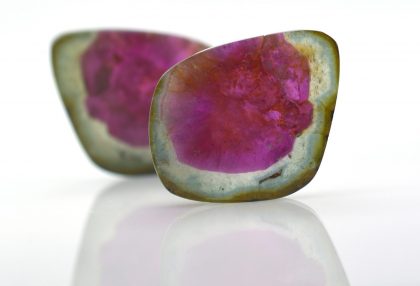 Beautiful watermelon tourmalines with pink and green polished and shiny