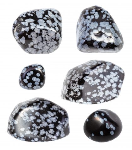 et of various Snowflake Obsidian gemstones