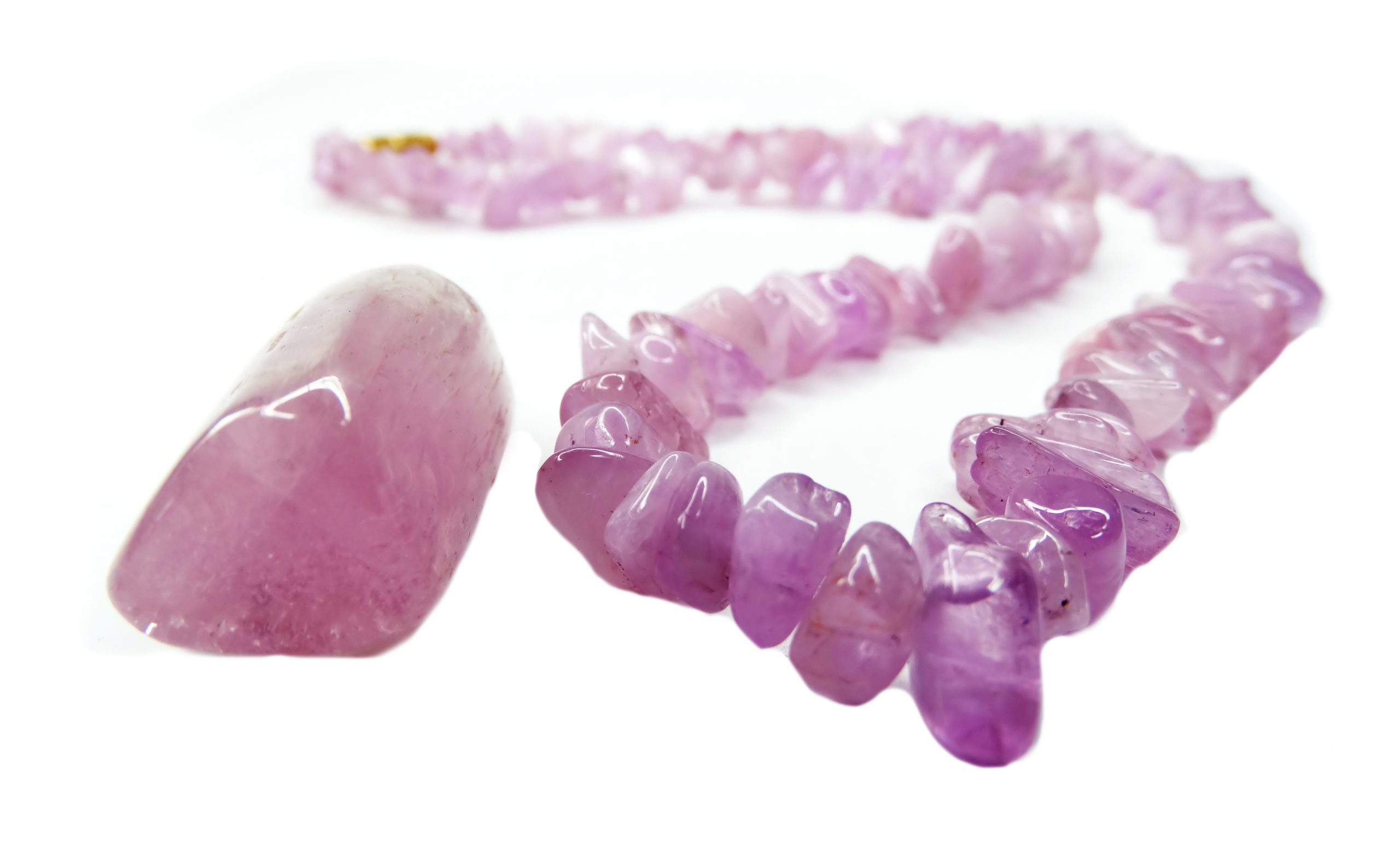 kunzite beads and necklace