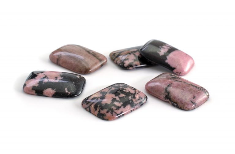 rectangular rhodonite stones