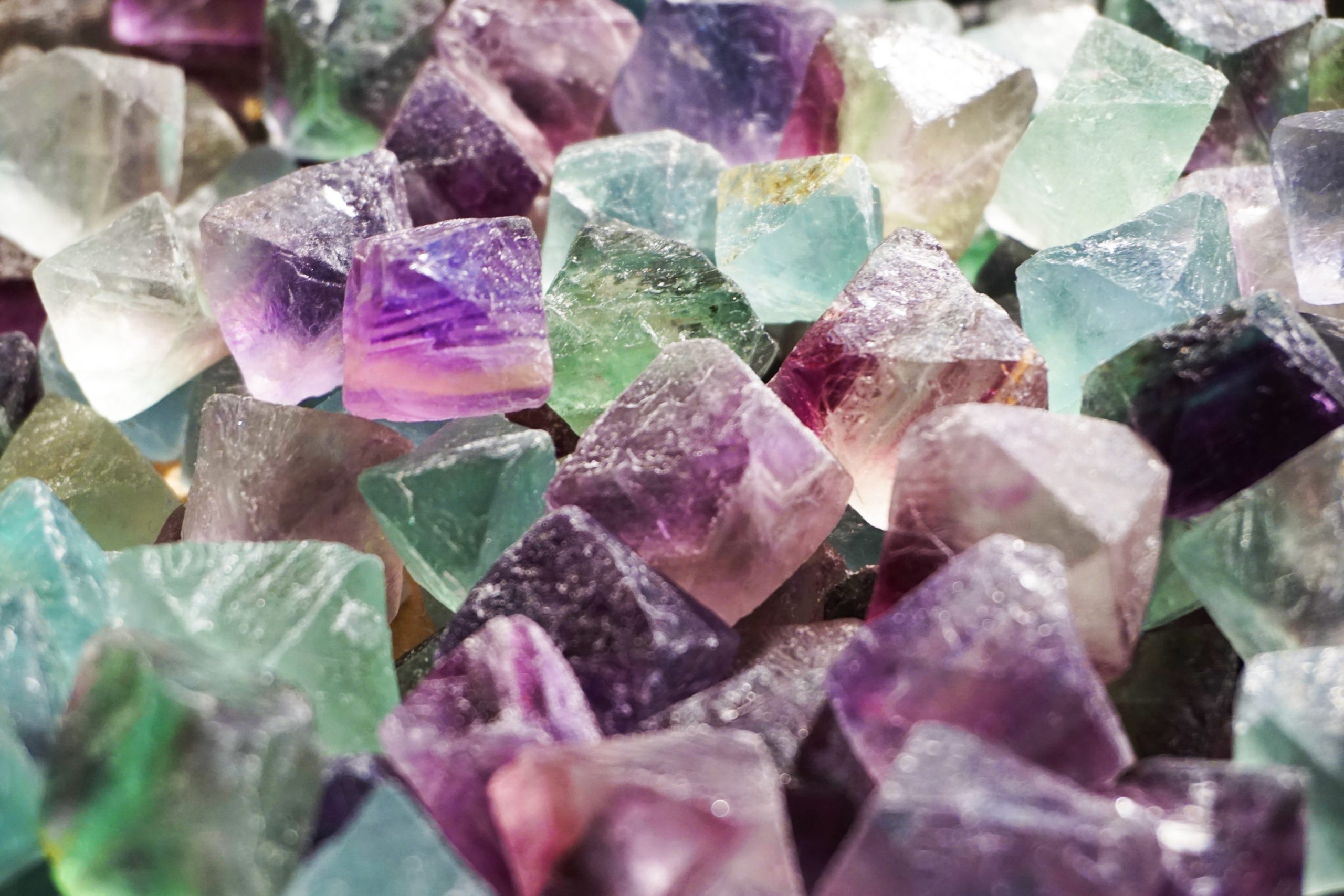 different colored fluorite crystals