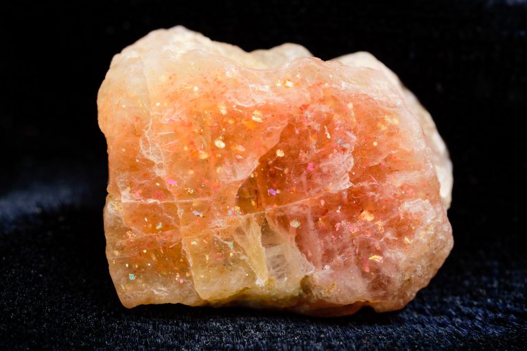 Nice uncut sunstone crystal with copper inclusions.