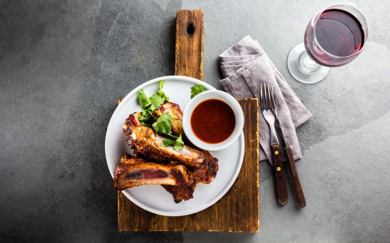 Barbecue pork ribs with Muscadine red wine