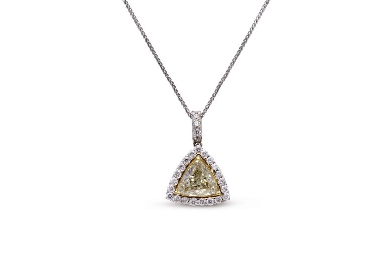 Gorgeous Yellow Trillion Cut Diamond Necklace with White Diamond