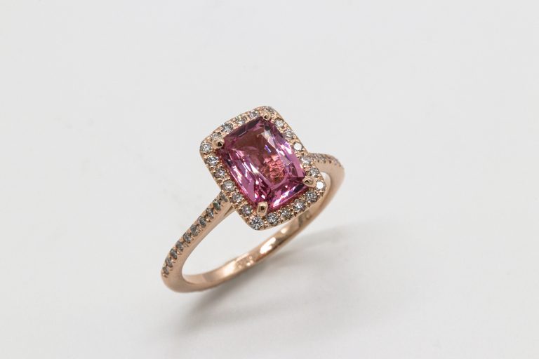 pink diamond in rose gold setting