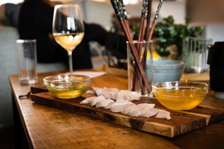 sashimi and white wine