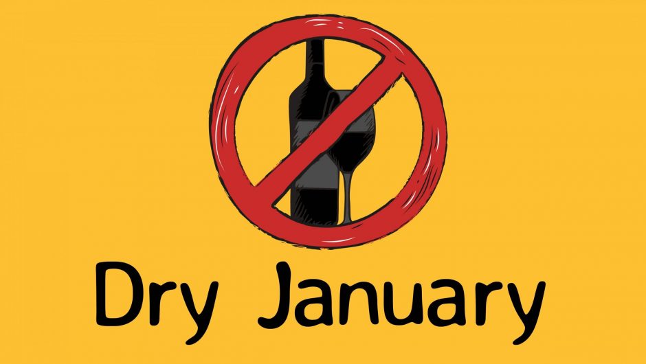 Image of dry january text in black, with red prohibited sign ove