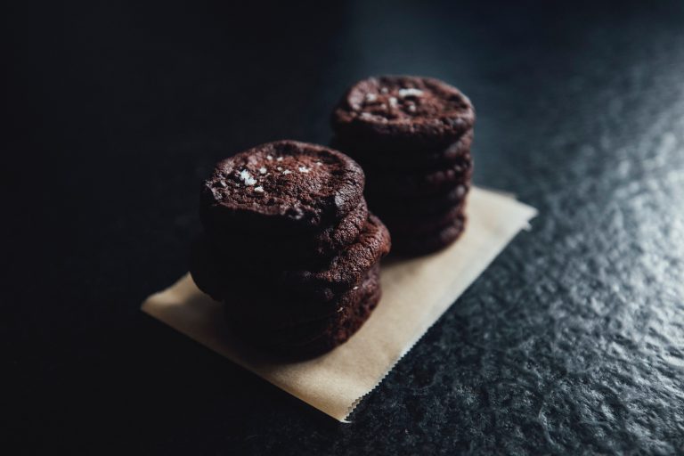 Homemade handcraft vegan dark brown chocolate salted caramel cookies