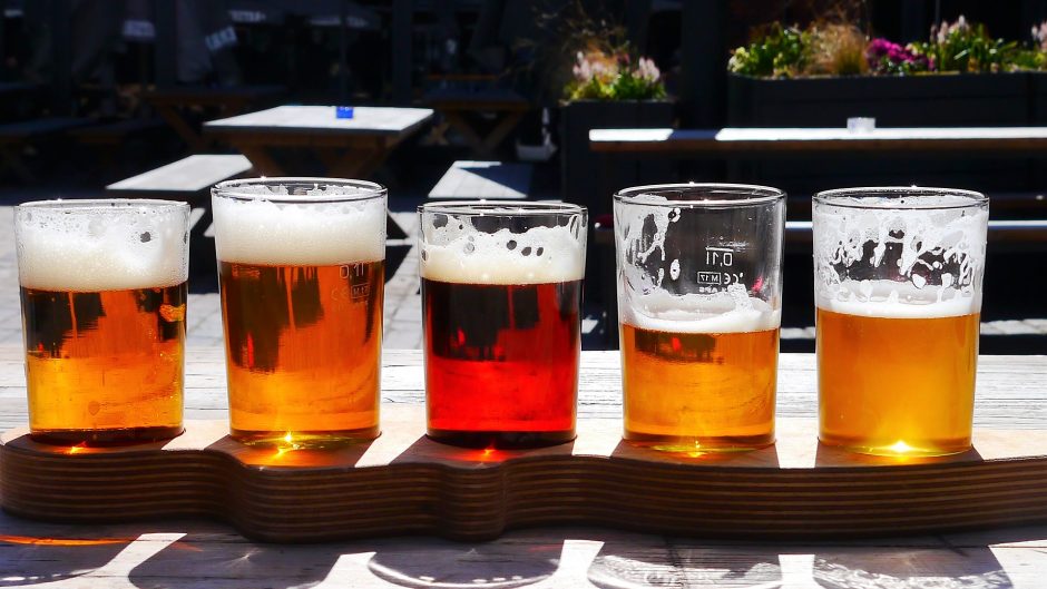 beers on wooden tray