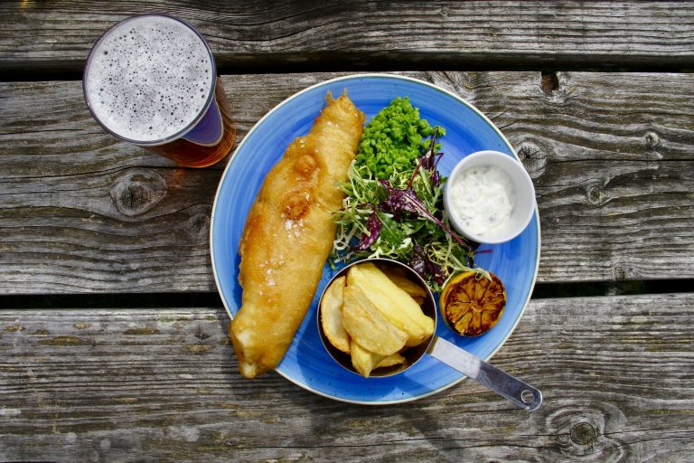 beer and fish and chips