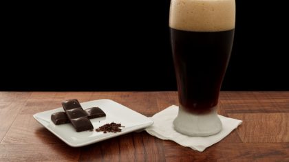 Dark chocolate Beer with chocolates in the side