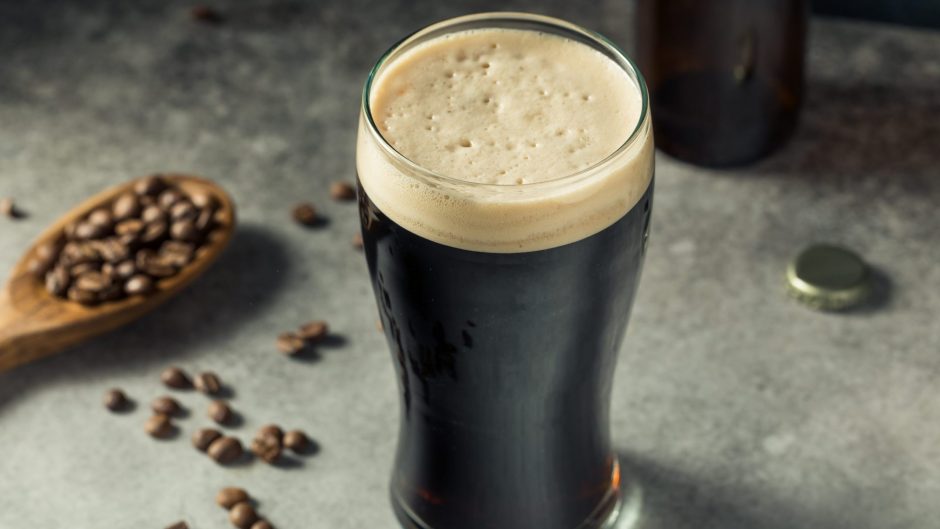 Boozy Refreshing Coffee Stout Beer in a Pint Glass