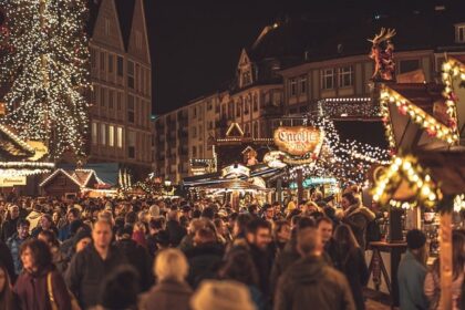 People walking around in a Christmas market