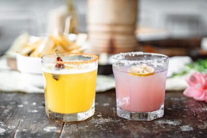 Yellow and pink cocktails